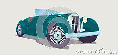 Retro convertible car vintage isolated. Front view. Vector Illustration